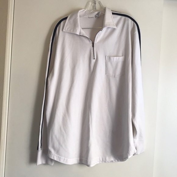 White Pull Over with Collar, Zipper,&Black Stripes - Picture 1 of 7